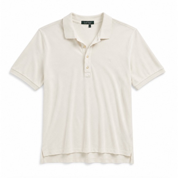 Lauren Ralph Lauren Tops - Lauren Ralph Lauren OffWhite Pique Knit Polo Top L Minimalist Clean Girl Classic